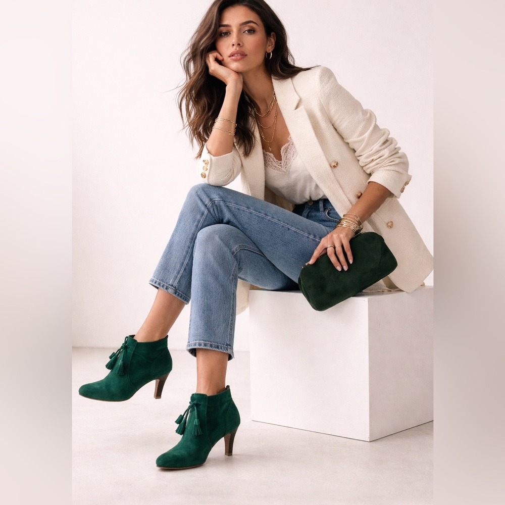 Elegant Green Suede Ankle Boots